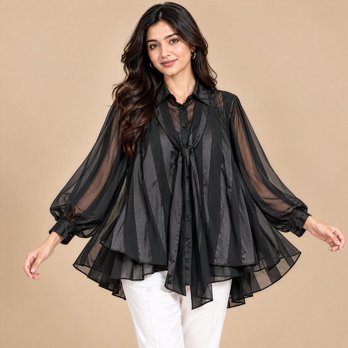 Black Sheer Layered Statement Shirt