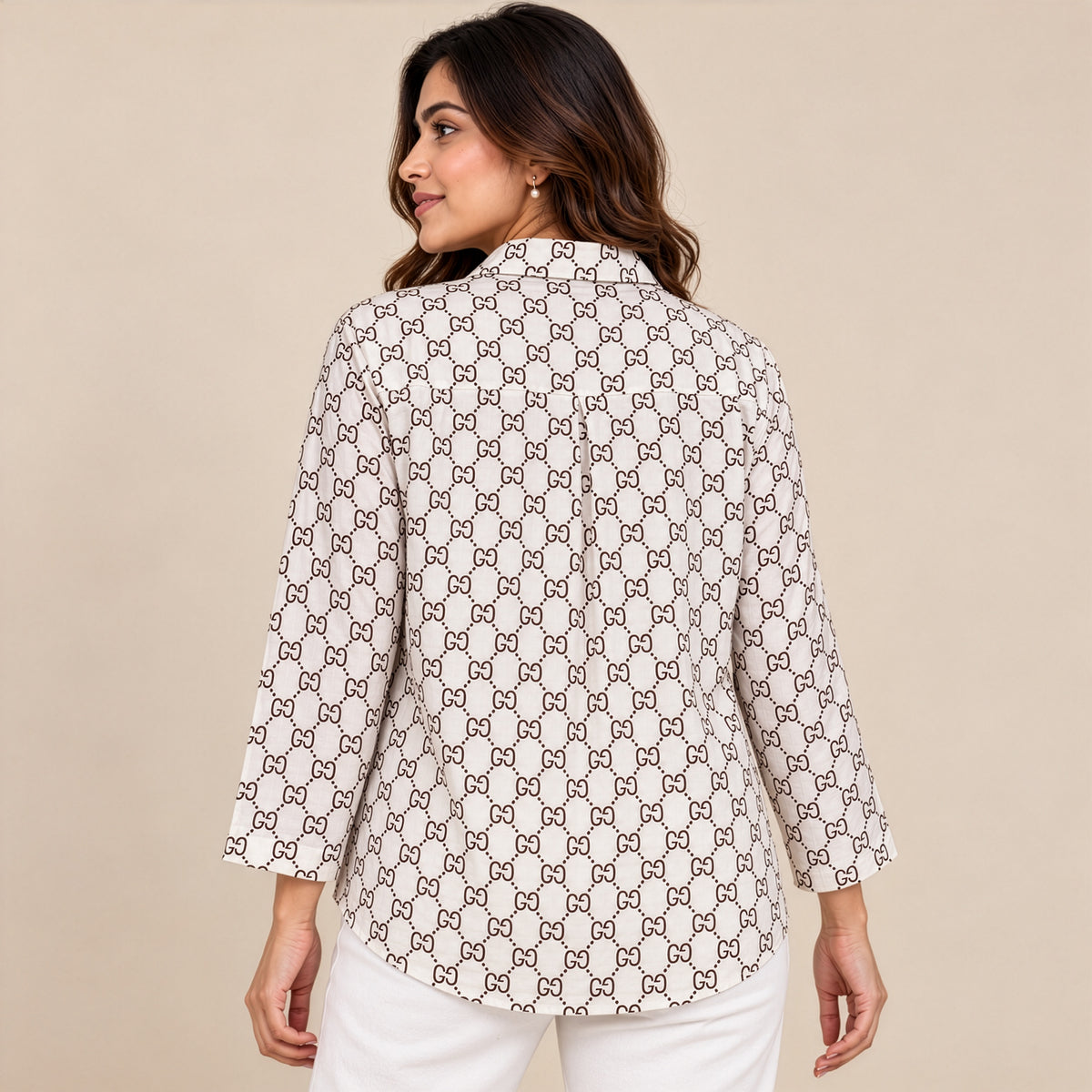 Ivory Monogram Print Relaxed Shirt