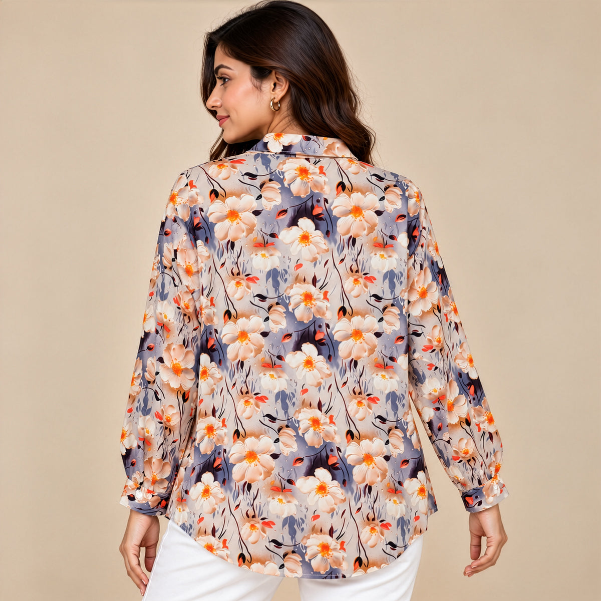 Grey Floral Print Relaxed Shirt