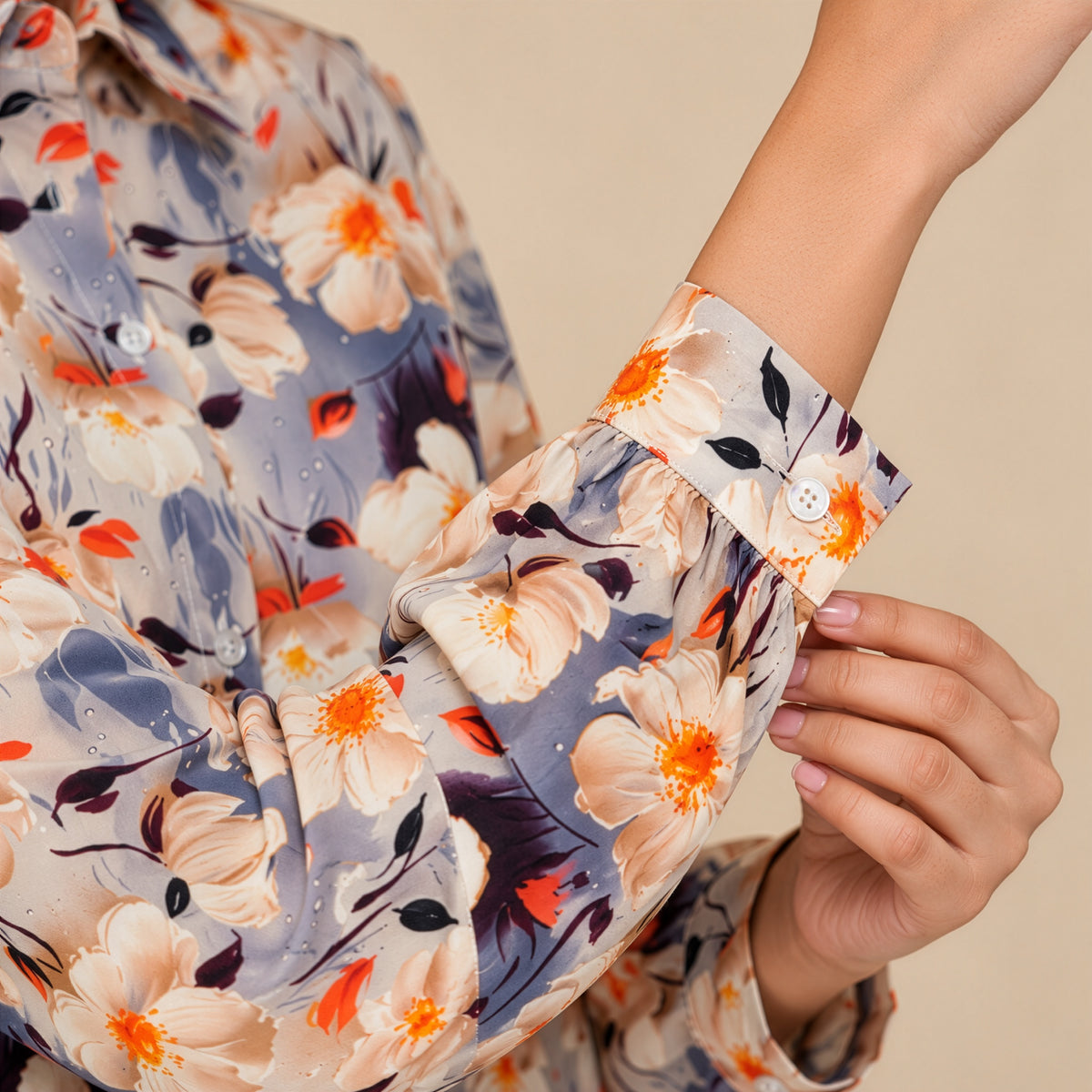 Grey Floral Print Relaxed Shirt