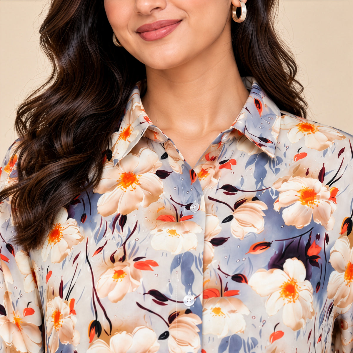 Grey Floral Print Relaxed Shirt