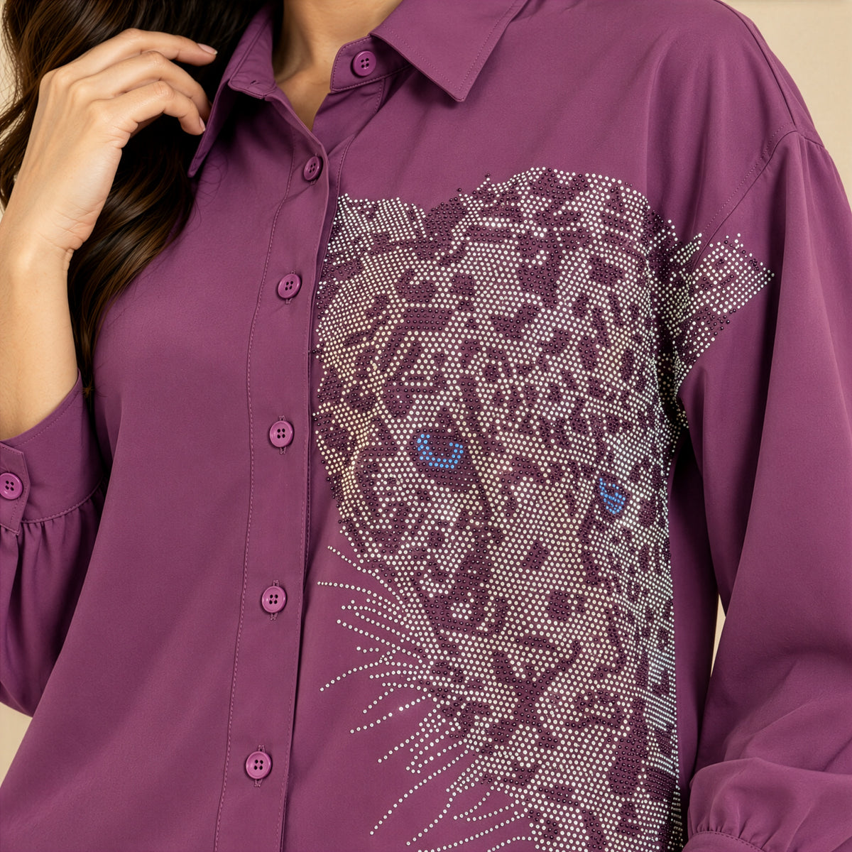 Mauve Tiger Embellished Relaxed Shirt