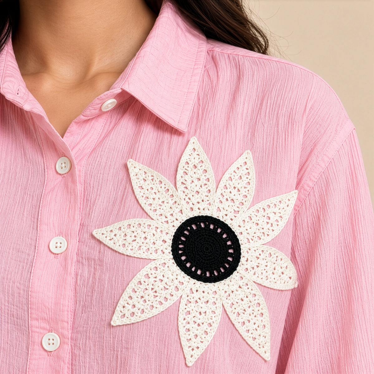 Blush Pink Floral Appliqué Relaxed Shirt